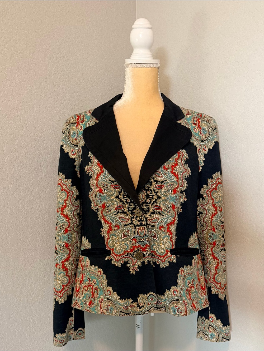 Anthropologie Cartonnier Tailored Paisley Blazer Jacket Black Multi